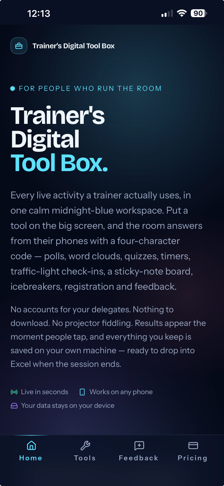 Trainer Toolbox home screen